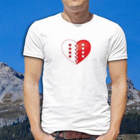 Coeur valaisan ★ T-Shirt homme drapeau du canton du Valais avec les treize étoiles pour les treize districts
