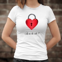 As-tu la clé ? ❤ Coeur cadenas ❤ T-Shirt mode dame afin de trouver la bonne clé qui permettra d'ouvrir le coeur