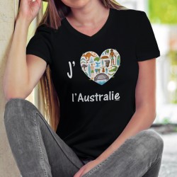 J'aime l'Australie ❤ T-Shirt coton dame pour l'Australie, avec Kangourou, koala, boomerang, aborigène,... Don de 6CHF au WWF