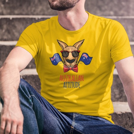 Australian Attitude ★ T-shirt coton homme pour l'Australie avec un kangourou portant lunettes de soleil et noeud papillon