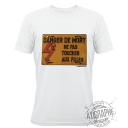 T-Shirt blanc unisex "Ne pas toucher aux filles"