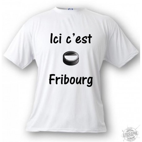 T-Shirt Eishockey Puck - Ici c'est Fribourg - für Herren oder Frauen, White