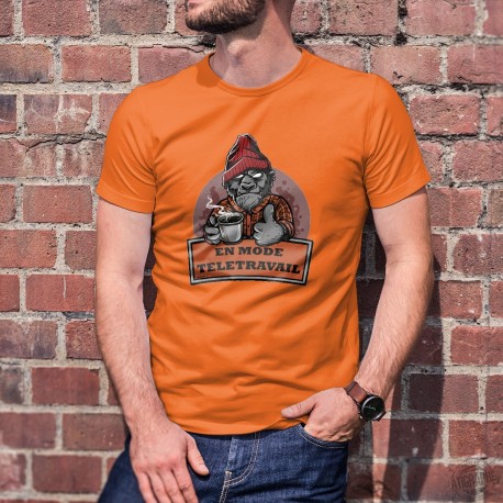En mode télétravail ★ Gorille hipster ★ T-Shirt coton humoristique homme avec un Donkey Kong, tenant une tasse de café