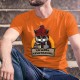 En mode télétravail ★ Chat hipster ★ T-Shirt coton homme, chemise à carreaux, bonnet, lunettes de soleil, tasse de café