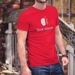 Think Valaisan ★ pense valaisan ★ T-Shirt coton homme, écusson du Valais en forme de pomme et phrase de la marque de smartphones