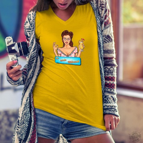 Baumwolle T-Shirt - En mode télétravail ★ Cocktail Pop Art Girl ★