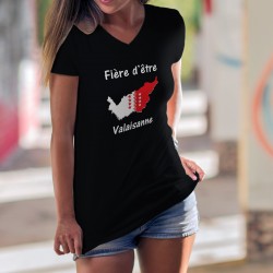 Fière d'être ❤ Valaisanne ❤ T-Shirt coton dame, frontières du canton du valais aux couleurs du drapeau valaisan