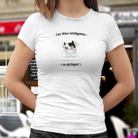 Les têtes intelligentes se protègent ✪ vache masquée ✪ Donna moda T-shirt