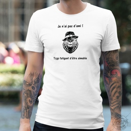 J'ai pas d'ami ! ✪ trop fatigant d'être aimable ✪ T-Shirt homme, citation de Jean Gabin, ours portant Borsalino et fumant cigare