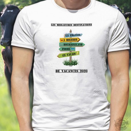 Les meilleures destinations Suisse de vacances 2020 ✚ T-Shirt homme, Moléson, Bourbineland, Valais, Brévine, Paléo pas possible