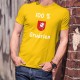 100 pourcent Gruérien ★ T-Shirt coton homme, écusson du district de la Gruyère, une Grue sur fond rouge