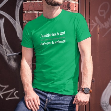 Men's cotton T-Shirt - J'ai arrêté de faire du sport ✪ par la volonté ✪