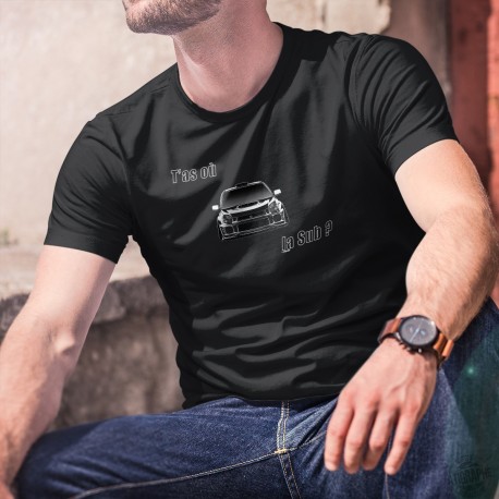 T'as où la Sub ? ★ Subaru Impreza WRC STI 2002 ★ T-Shirt valaisan coton homme, variante de la version "T'as où les vignes ?"