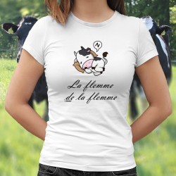 La flemme de la flemme ★ vachette Holstein endormie sur un coussin ★ T-Shirt mode femme