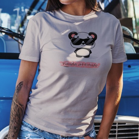 Panda attitude ❤ T-Shirt décontracté dame, adorable panda dans le style Kawaii portant des lunettes de soleil