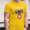 Suisse ✚ Bouquetin des Alpes ✚ T-Shirt coton homme, armoiries de la Suisse surmonté de la tête d'un Bouquetin des Alpes