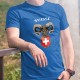 Suisse ✚ Bouquetin des Alpes ✚ T-Shirt coton homme, armoiries de la Suisse surmonté de la tête d'un Bouquetin des Alpes