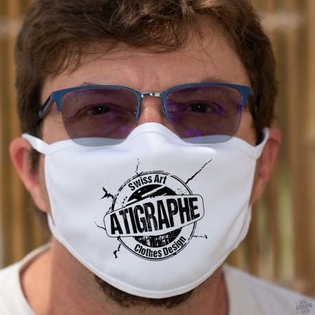 Logo aTigraphe ★ Masque de protection, tissu double couche, lavable à 60 °C, avec le logo de la petite marque de T-shirts Suisse