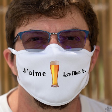 J'aime les Blondes ✪ bière ✪ Masque en tissu double couche lavable pour faciliter la prise de commandes aux terrasses de bistrot