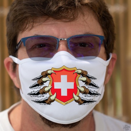 Blason Suisse tenu par des griffes ★ Masque en tissu lavable, écusson suisse