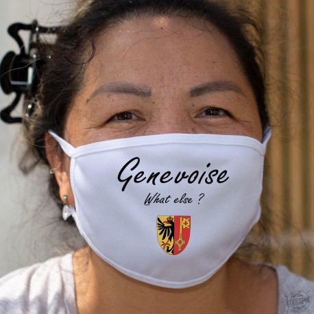 Genevoise, What else ? ★ écusson genevois ★ Masque en tissu lavable, inspiré de la publicité pour une marque de café