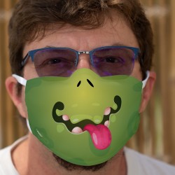 Gueule de monstre ★ Masque humoristique en tissu lavable, avec un monstre vert la langue pendante