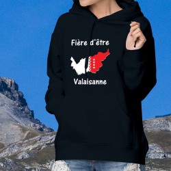 Fière d'être Valaisanne ❤ Pull à capuche coton dame - Frontières aux couleurs du Valais