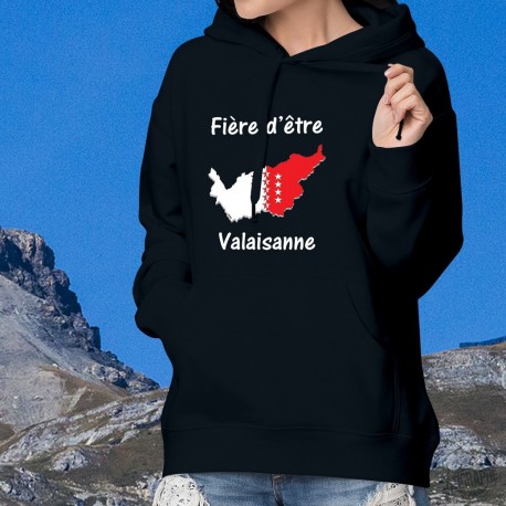 Fière d'être Valaisanne ❤ Pull à capuche coton dame - Frontières aux couleurs du Valais