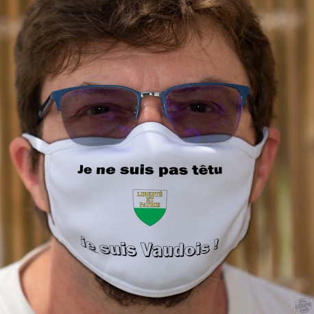 Je ne suis pas têtu ★ je suis Vaudois ★ Masque tissu lavable, écusson du canton de Vaud