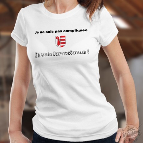 Je ne suis pas compliquée ★ je suis Jurassienne ★ T-shirt humoristique dame avec l'écusson du canton du Jura