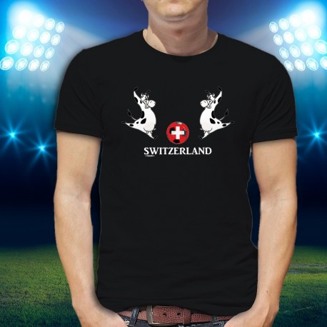 SWITZERLAND ✚ Schweizer Fußball und Holsteiner Kuh ✚ Herren-Baumwoll-T-Shirt