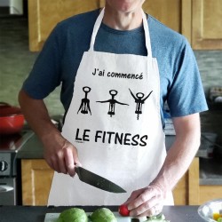 J'ai commencé le fitness ★ Tablier de cuisine avec le design amusant d'un tire-bouchon dans trois positions de fitness
