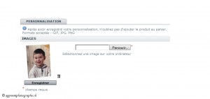 Présentation du champ de personnalisation, une fois la photo téléchargée