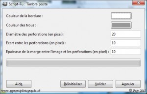 La boite de dialogue du script "timbre poste"