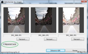 La boite de dialogue de sélection des images pour créer une image en HDR