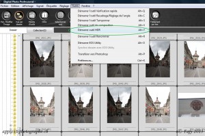 Le menu démarrer outil HDR dans Digital Photo Professional