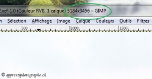 Taille de l'image originale en pixels, visible sur la barre de titre de Gimp