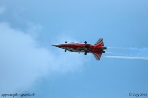 Deux F-5 Tiger de la patrouille Suisse évoluant tête-bêche