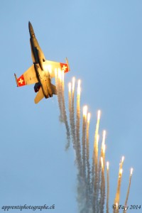Un F/A-18 de l'escadrille 17 larguant des flares. Un spectacle grandiose comme fût tout le premier week-end de AIR14