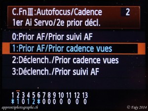 Canon EOS 7D, menu Fonctions personnalisées, III Priorité AF