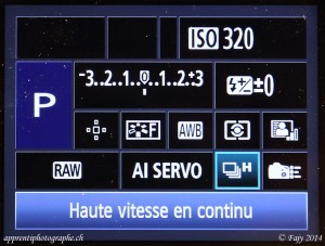 Canon EOS 7D, Quick menu, haute vitesse continue