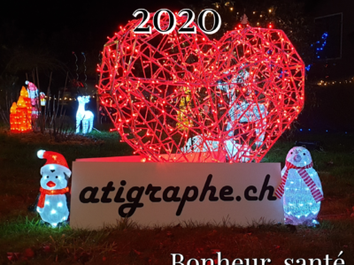 Bonne année 2020 de la part de aTigraphe®, La petite marque suisse de T-shirts et accessoires, depuis 2012.